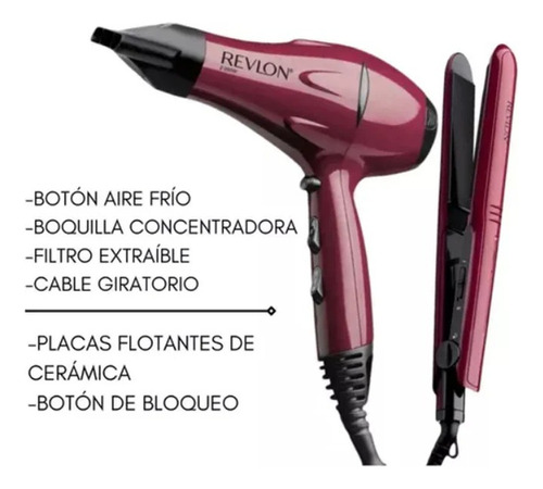 Combo Secador Mas Plancha De Pelo Color Rojo - Revlon