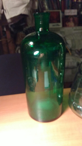Antiguo Botellon Garrafa De Vino De Vidrio Color Verde.