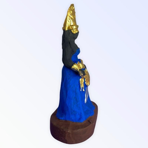 Escultura Orixá Oxum Azul Em Resina 10 Cm