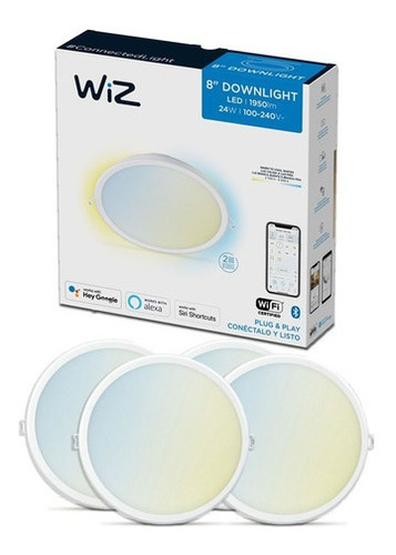 Imagen 1 de 9 de Wiz Downlight Inteligente 24w Luz Cálida Y Fría Wi-fi X4 Un.