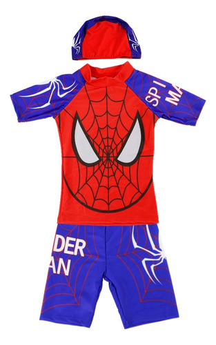 Bañador Infantil Superhéroe Spider-man Con Gorro Baño Ou