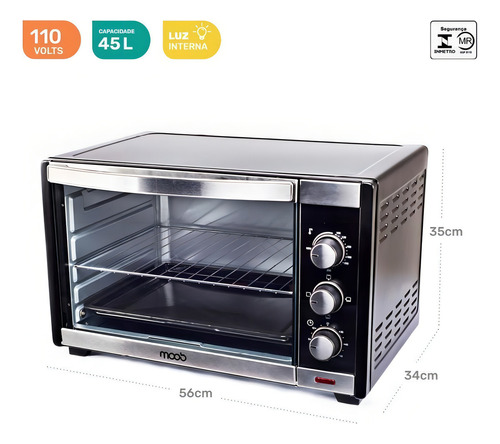 Forno Elétrico De Bancada 45 Litros, Luz Interna 110v Moob Cor Preto