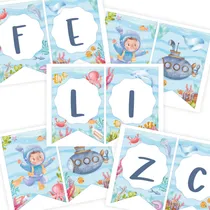 Comprar Banderines Imprimibles Fondo Del Mar Feliz Cumple