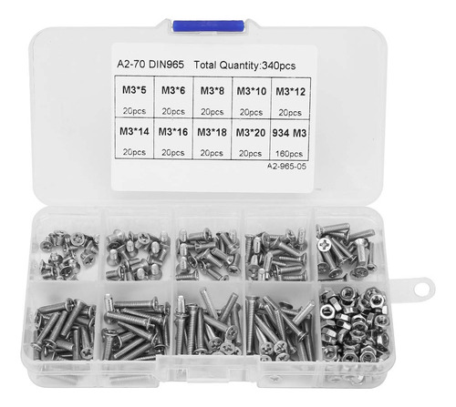 340pcs M3 Acero Inoxidable Cruz Tornillo De Cabeza Plana, To