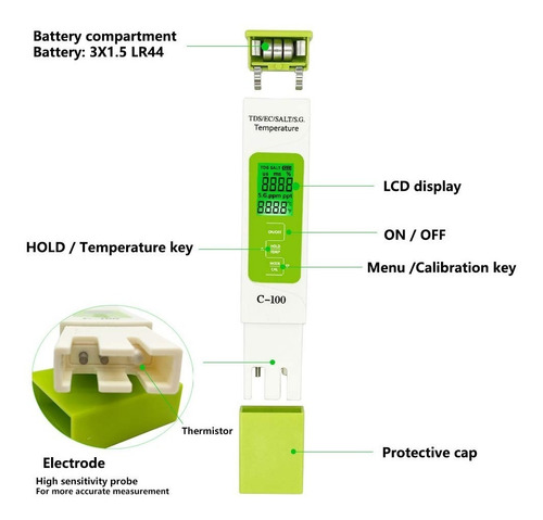 Medidor Digital D Calidad D Agua Tds Ec S.g Salinidad 5 En 1