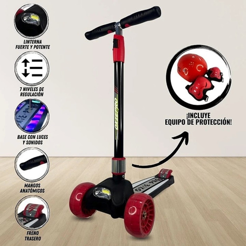 Scooter Para Niñas Musical Luces Casco Rodilleras Y Coderas