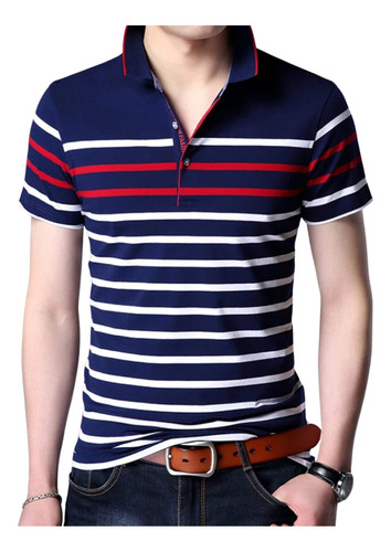 Polo De Algodón A Rayas Para Hombre, Camiseta De Tenis Elás