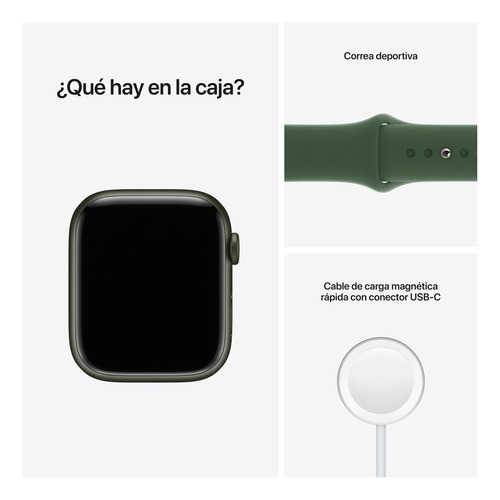 Imagen 9 de 9 de Apple Watch Series 7 (GPS, 45mm) - Caja de aluminio color verde - Correa deportiva verde trébol