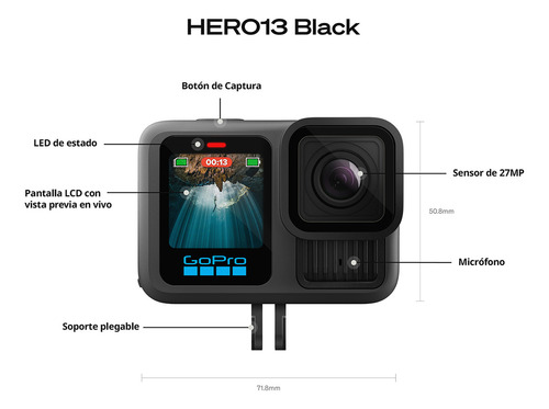 Cámara De Acción Gopro Hero 13 Black 5,3k 27 Mp Sumergible Negro