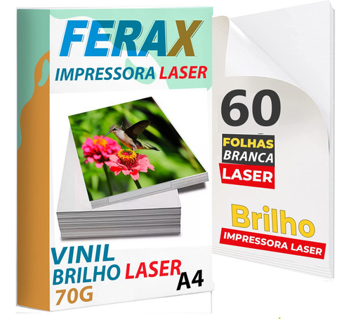 60 Adesivos Vinil Branco Brilho Para Impressora Laser A4