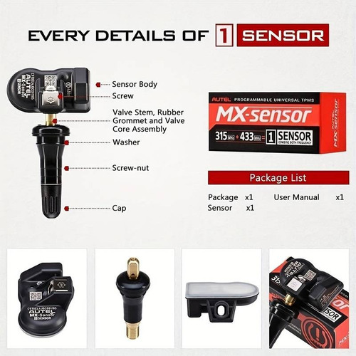 Kit 4 Sensores Programables Autel Tpms Mx-sensor 315-433 Mhz