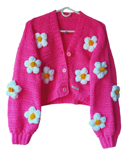 Cardigan Aesthetic Coquette Tejido A Mano Flores 3d