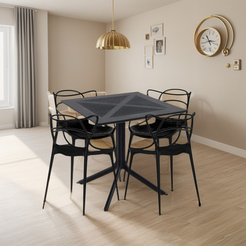 Mesa Restaurant 80x80 Polipropileno + 4 Sillas Master Negras