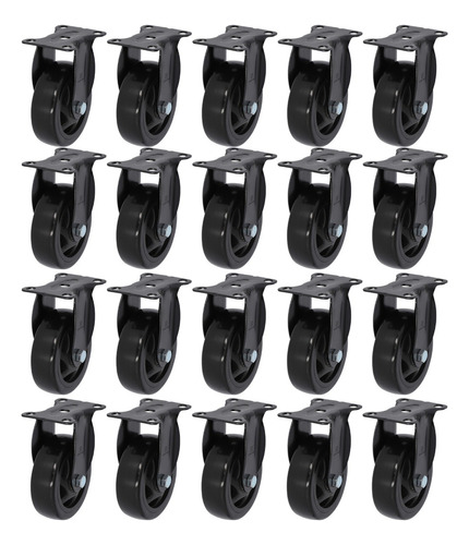 Kit De 20 Ruedas Pvc De 3 Pul Fijas Sin Freno, Negro