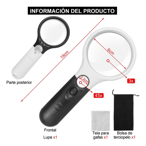 Lupa De Lectura De Gran Aumento De Mano Con Luz Led Portatil