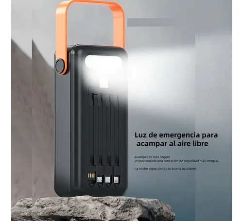 Batería Portátil Power Bank Solar 50000mah Cables Integrado Carga Rápida Impermeable Con Luz Led