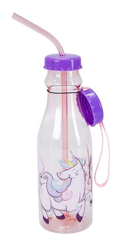 Imagem 3 de 3 de Garrafa Com Canudo 640ml C/ 2 Tampas - Unicórnio