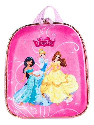 Mochila Escolar Princesas Disney 3d Maxtoy Alça Lancheira Cor Rosa
