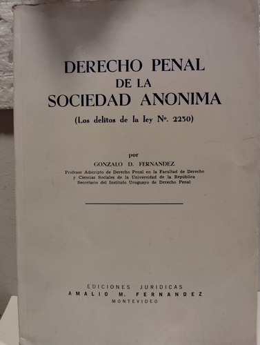 Derecho Penal De La Sociedad Anónima Gonzalo Fernández 