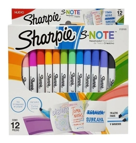 Set Marcadores Resaltadores Sharpie S Note X12 Colores