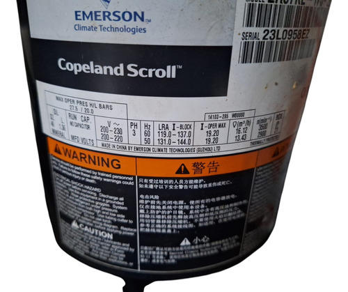 Compressor Scroll 5tr Zr57ke-tf5-522 3f R22 220v - Copeland