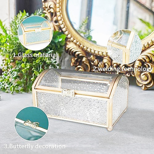 . Caja Con Forma De Cofre Del Tesoro, Joyeros De Vidrio,