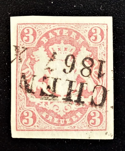 Alemania Bayern, Sello Yv 16 3kr Rosa 1867 Usado L15149