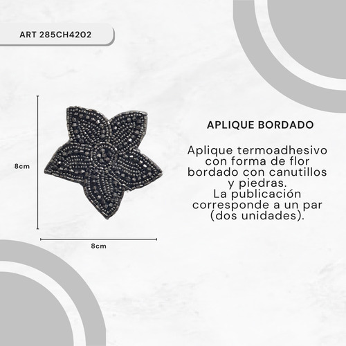Aplique Termoadhesivo Bordado Flor C/ Canutillos X Par Negro