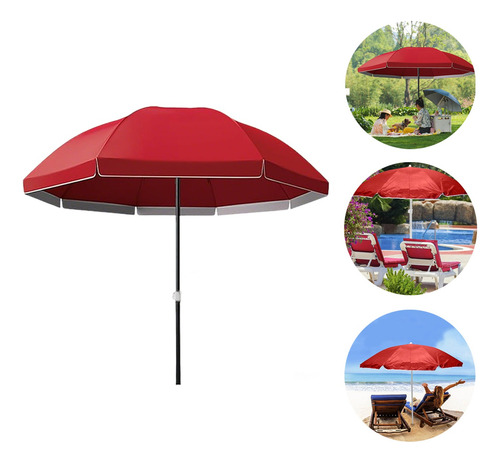 Sombrilla De Playa, Jardín, De 3 M De Diámetro, Con Funda Rojo Lisa