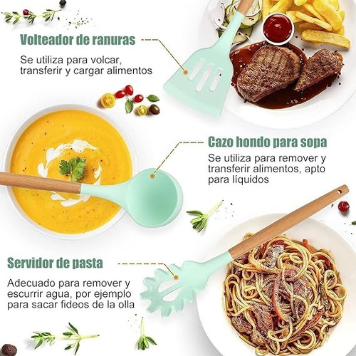 Silicona 12 Piezas Utensilios De Cocina Espátula Pastelera Verde