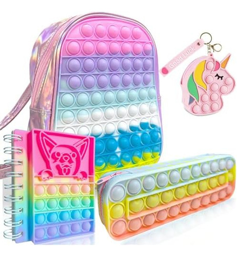 Pop Fidget Mochila Para Niñas Y Cuaderno, Estuche Para P [u]