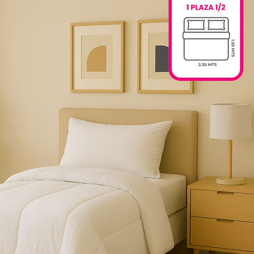 Acolchado Premium 600 Hilos Super Soft 1 Plaza Y Media Blanco Lisa