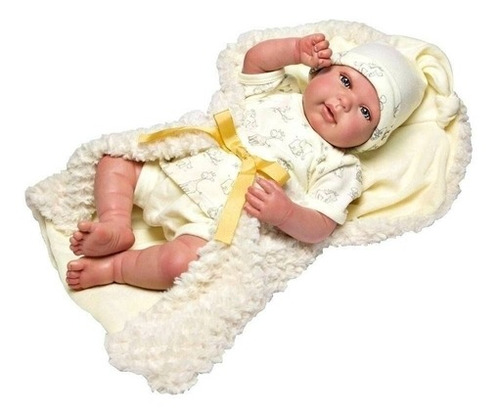 Imagem 3 de 6 de Boneca Bebê Reborn Olhos Abertos Roupa Bege Baby Brink 1265
