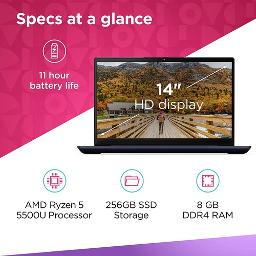 Imagen 5 de 7 de Notebook Lenovo Ideapad 3 14 Fhd Ryzen 5 8gb 256gb Radeon 7