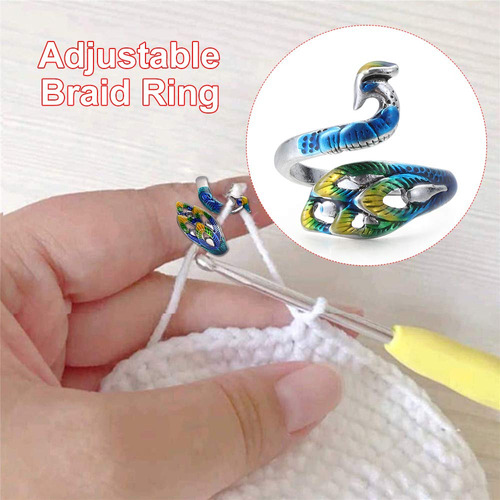 Thanksky Anillo Ajustable Para Tejer Diseño Pavo Real Dedo