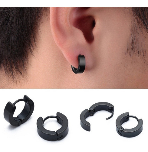 Par De Brincos Masculino Argola Articulada Preto 4mm