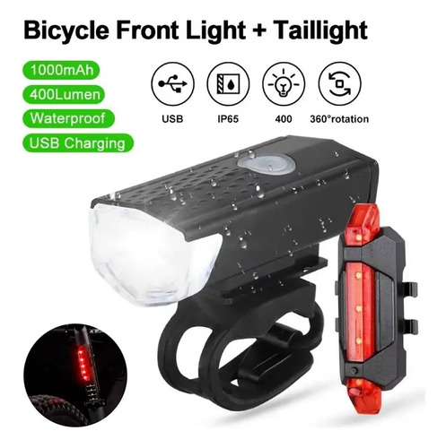 Juego De Faros Delanteros Y Traseros Usb Led Recargables Par