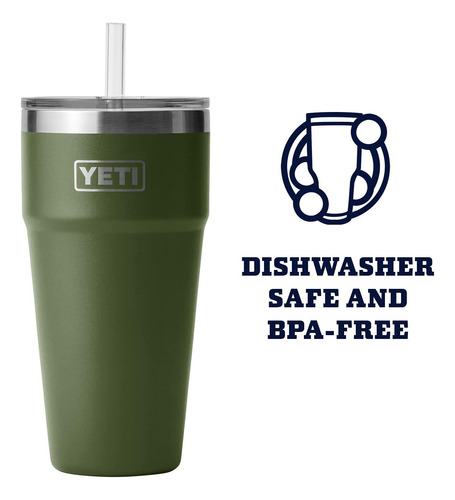 Vaso Yeti Rambler 750ml Aislada Con Popote, Highlands Olive