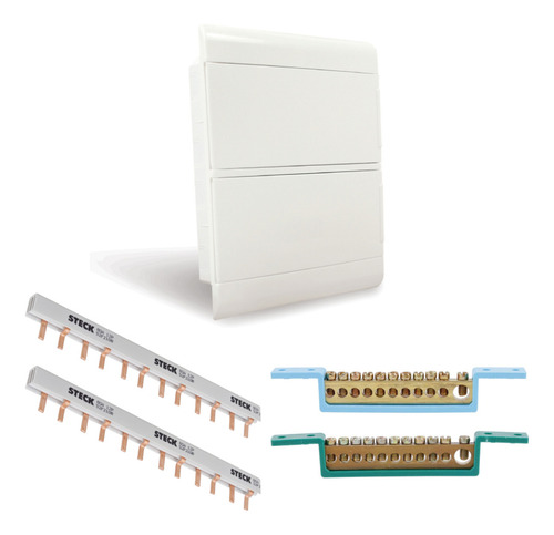 Quadro Embutir Steck 24 Disj Barramento 2 Fases Neutro/terra
