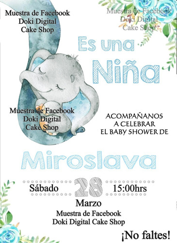 Invitacion Digital Imprimib Elefante Baby Shower Azul O Rosa