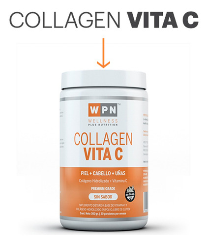 Wpn Wellness X2 Collagen Vitamina C Colágeno Sin Sabor 300gr