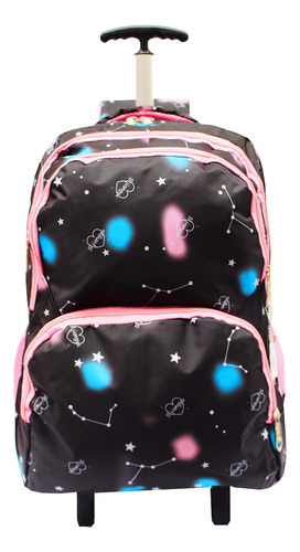 Mochila Escolar Rodinha Reforçada Notbook Espaçosa Cor Preto Desenho do tecido Céu Estrelado