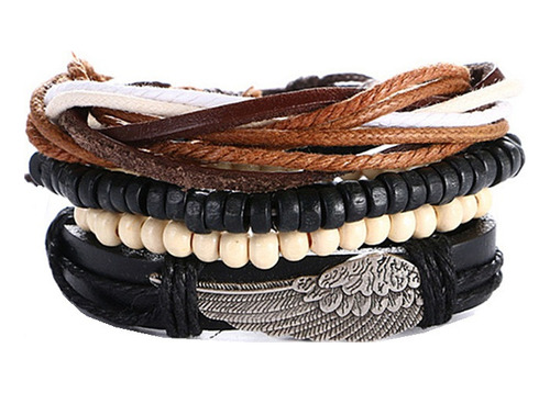 Pulsera Cuero Hombre Set Manilla X 4