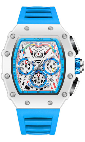 Relógios luminosos com calendário de quartzo Onola Skeleton, cor azul, pulseira
