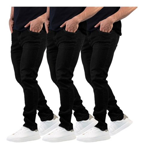 Kit Com 3 Calça Jeans Sarja Masculina Skinny Lycra Slim Fit