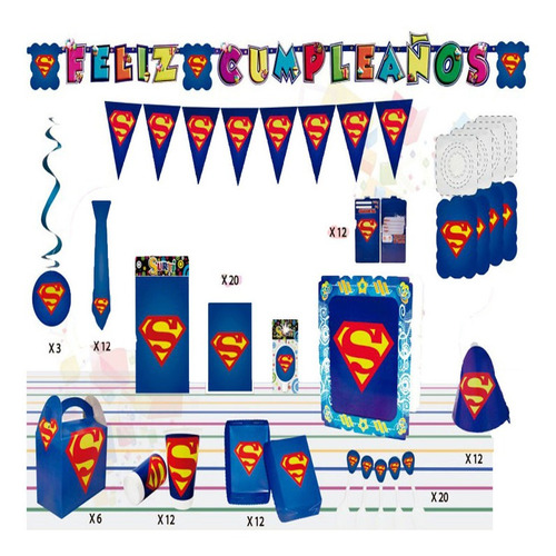 Decoración Infantil Fiesta Superman Logo Set X12