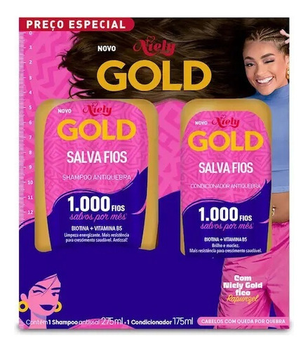 Kit Niely Gold Salva Fios Shampoo 275ml Condicionador 175ml