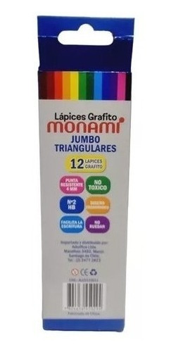 Lapices De Grafito Jumbo Triangular Monami 12 Unidades