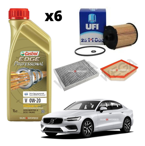 Kit Revisão Castrol 0w20 Rbso Volvo S60 T5 2020 2021 2022 23