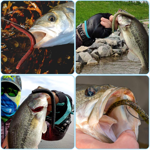 Kit De Señuelos De Pesca Plusinno Wacky Con Caja De Aparejos Kit De Señuelo De Pesca De Gusano Loco De 133 Piezas De 5.5 Pulgadas